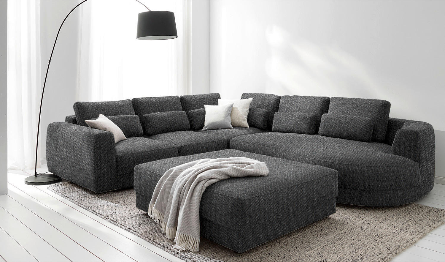 HOCKER in Textil Dunkelgrau  - Dunkelgrau/Schwarz, Design, Kunststoff/Textil (105/38/117cm) - home24