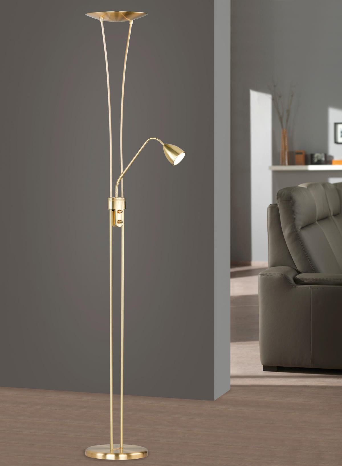 LED-STEHLEUCHTE Arizona  180/25,5/40 cm  - Messingfarben, MODERN, Metall (180/25,5/40cm) - Trio Leuchten