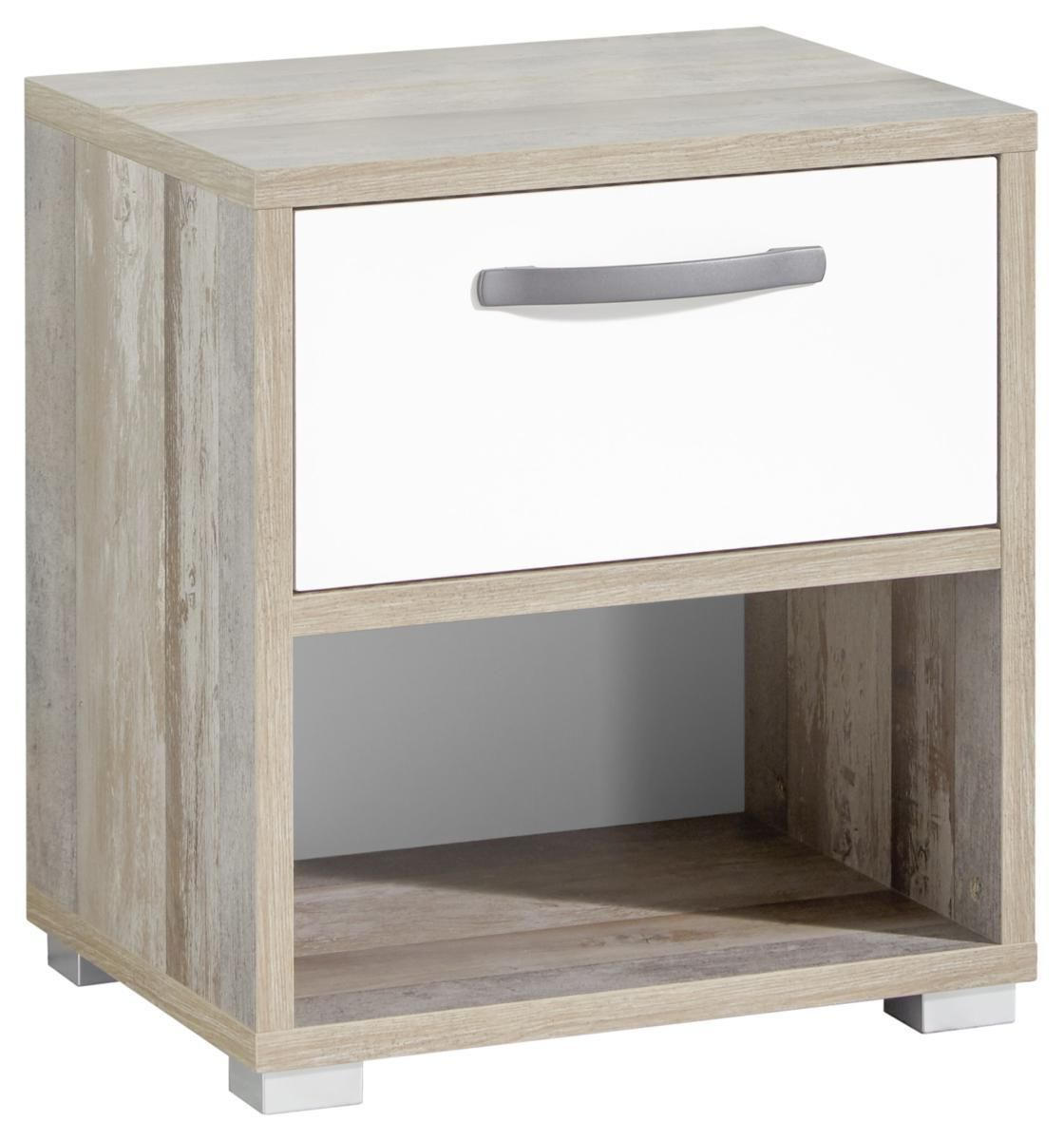 NOĆNI ORMARIĆ prirodne boje, bijela   - bijela/srebrne boje, Konvencionalno, drvni materijal/plastika (49/52/41cm) - Carryhome