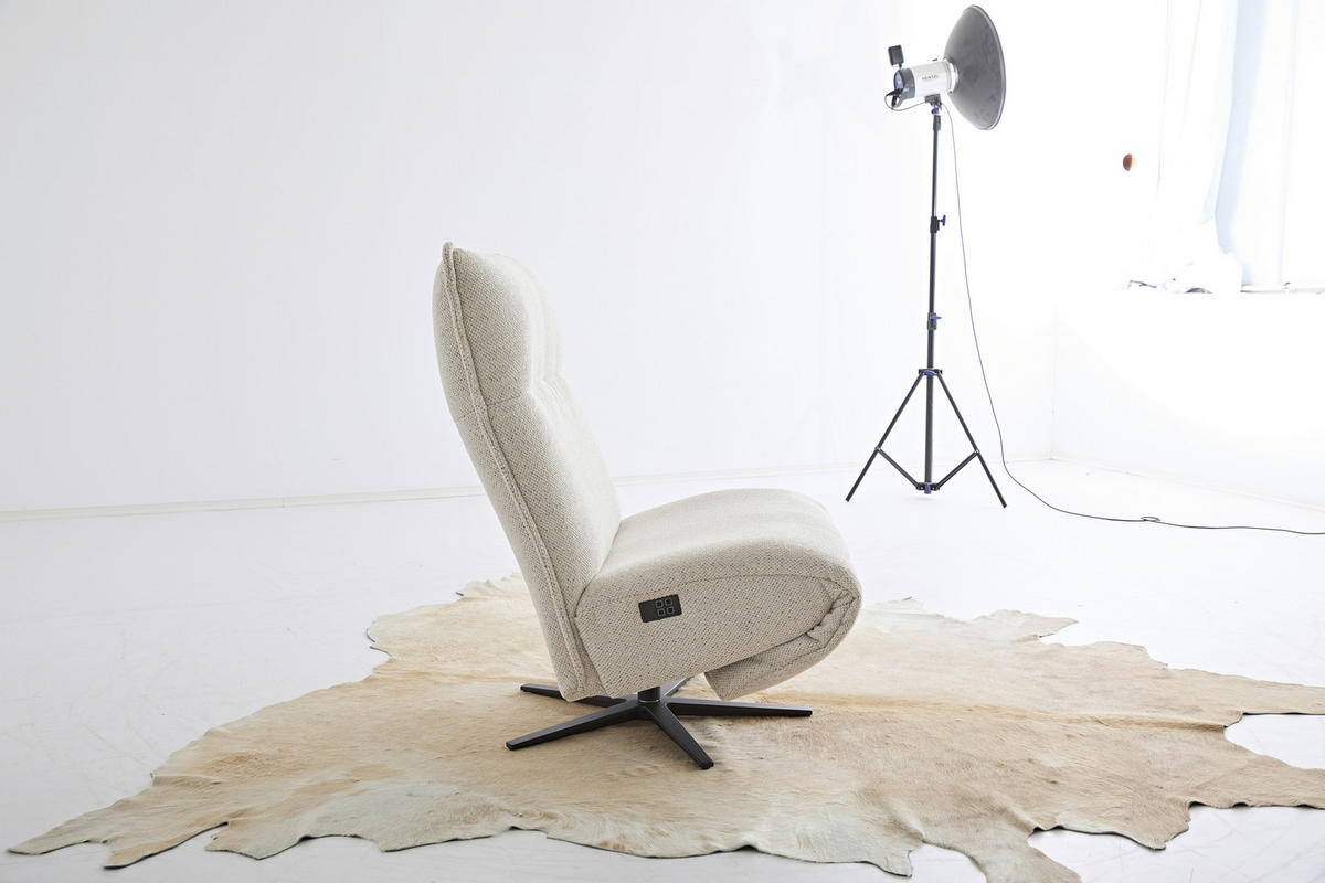 RELAXSESSEL Webstoff Rücken echt, Relaxfunktion, Kopfteilverstellung    - Creme/Schwarz, MODERN, Textil/Metall (90/106/96cm) - Chilliano