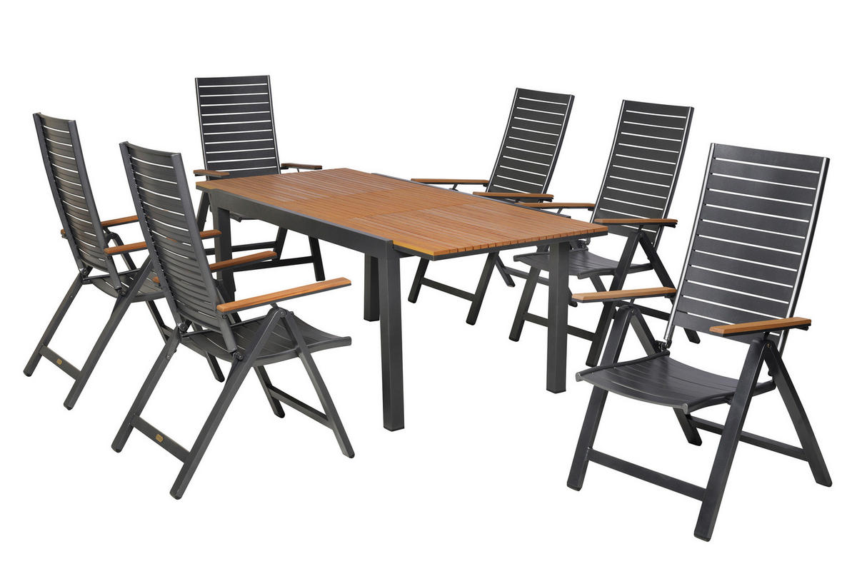 GARTENTISCHGRUPPE Aluminium  - Graphitfarben/Naturfarben, KONVENTIONELL, Kunststoff/Metall - Gardenson