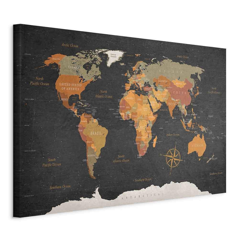 LEINWANDBILD Weltkarte 120/80/1,2 cm  - Hellbraun/Dunkelgrau, Basics, Holz/Textil (120/80/1,2cm) - artgeist
