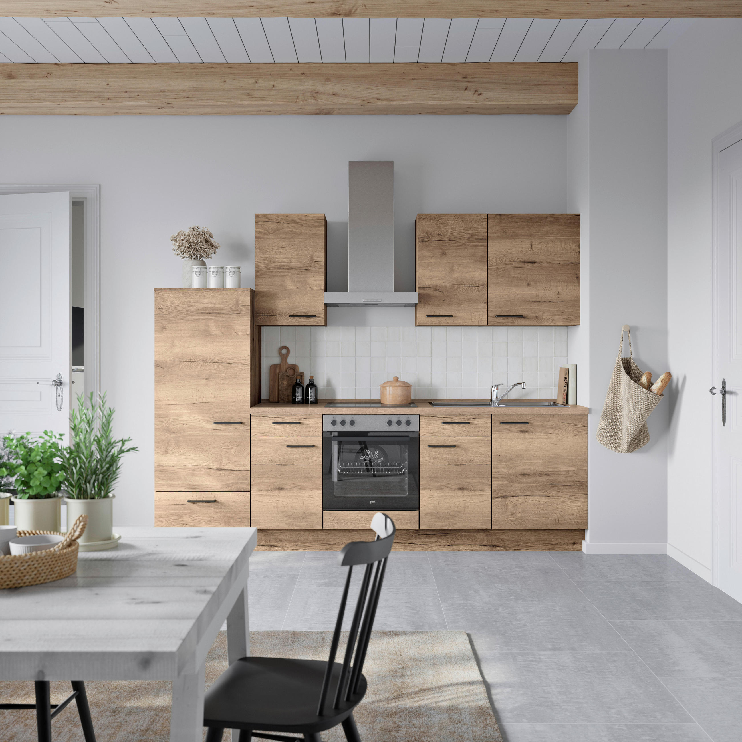 KÜCHENBLOCK 270 cm   in Eiche dunkel  - Eiche dunkel/Eichefarben, MODERN, Holzwerkstoff/Metall (270cm) - Nobilia