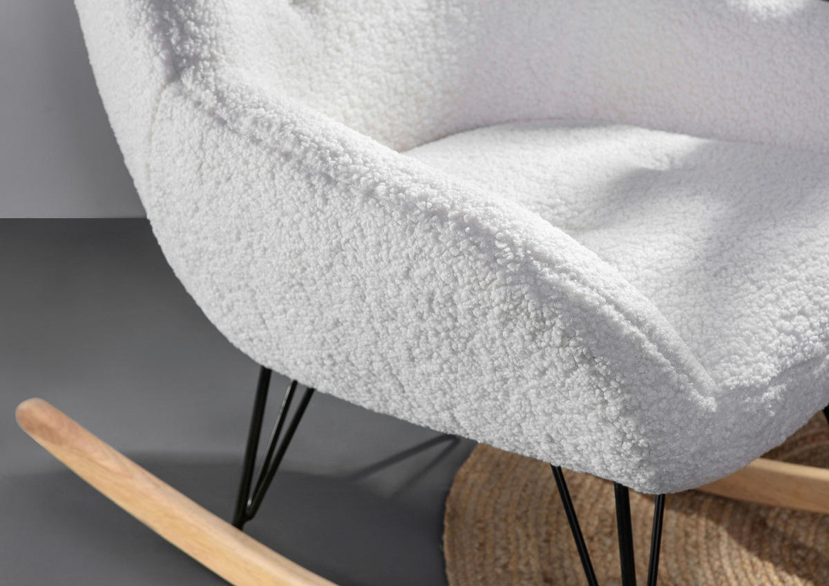 SCHAUKELSTUHL in Teddystoff Weiß  - Eichefarben/Schwarz, Design, Holz/Textil (75/88/105cm) - MID.YOU