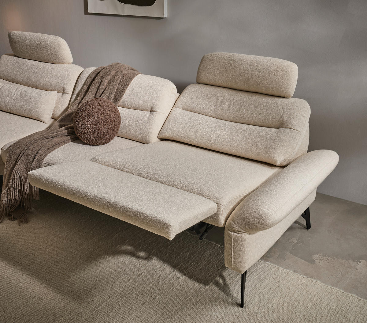 ECKSOFA Flachgewebe Creme  - Anthrazit/Creme, Design, Textil/Metall (195/328cm) - Johann Jakob