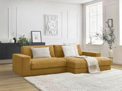 ECKSOFA Ottomane rechts  LEONARD  Gelb Struktur  - Gelb/Schwarz, MODERN, Kunststoff/Textil (274/159cm)