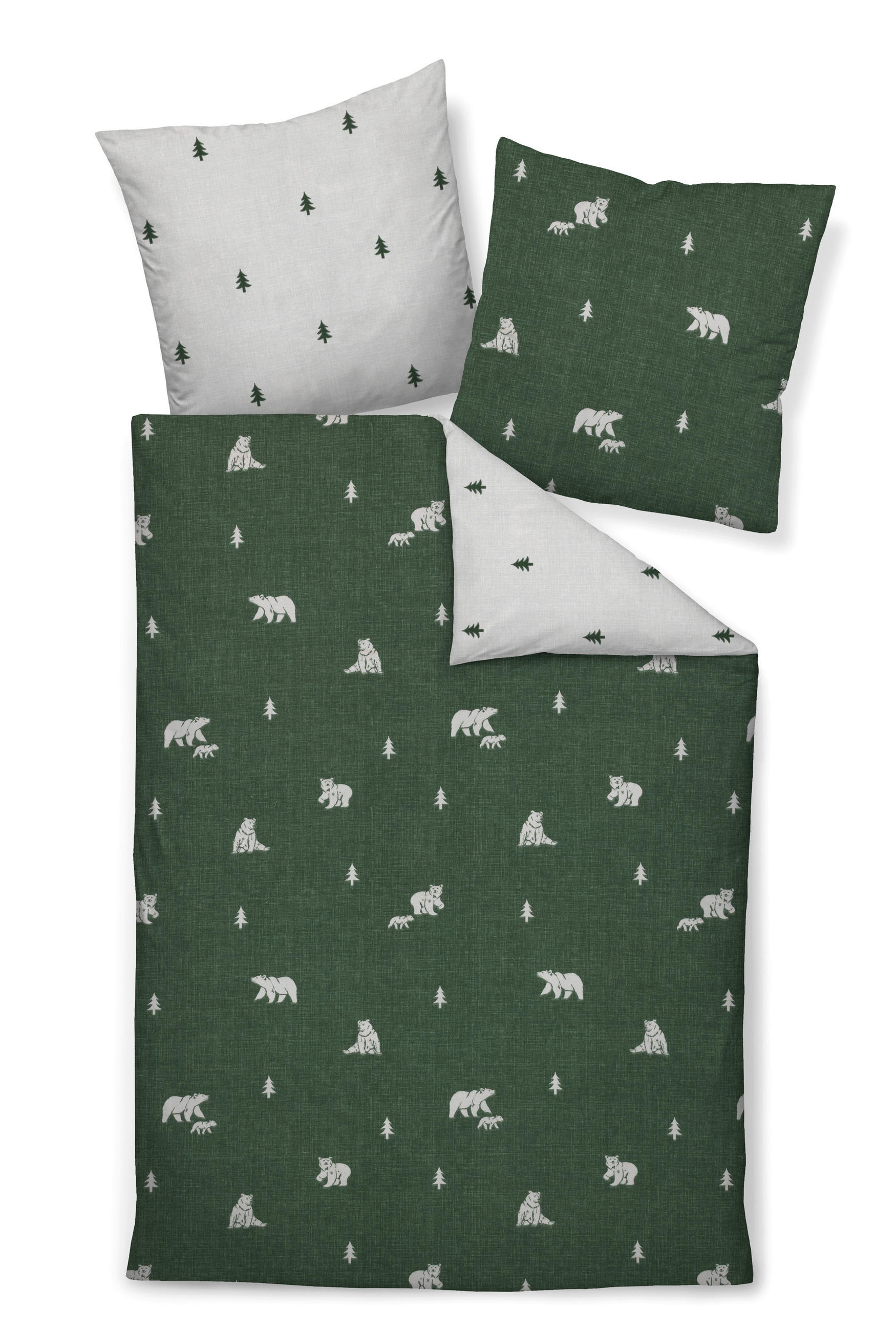 BETTWÄSCHE 2-teilig Biber 135/200 cm  - Dunkelgrün, Design, Textil (135/200cm) - Janine
