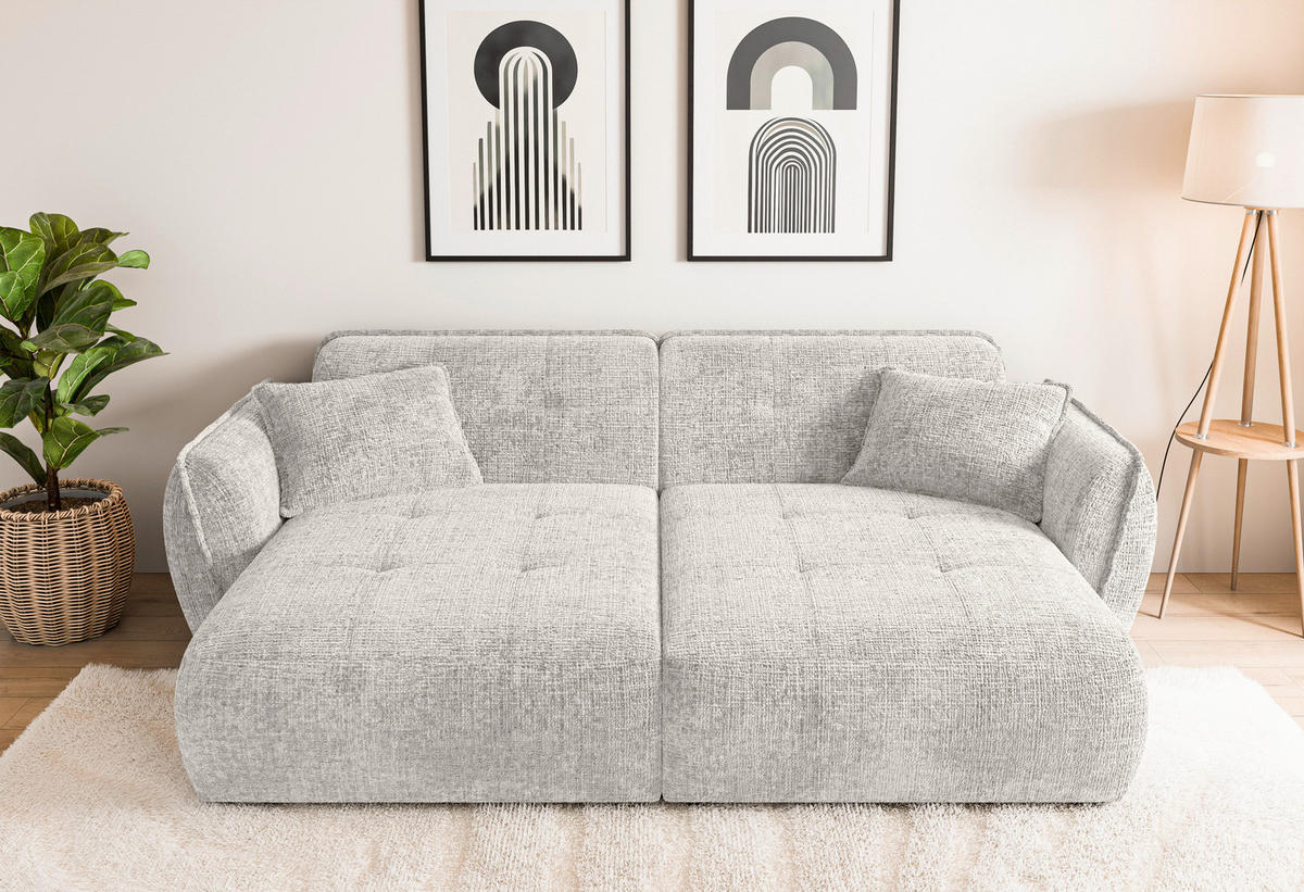 BIGSOFA NELIA in Chenille Beige  - Beige/Schwarz, Design, Kunststoff/Textil (252/81/155cm) - P & B