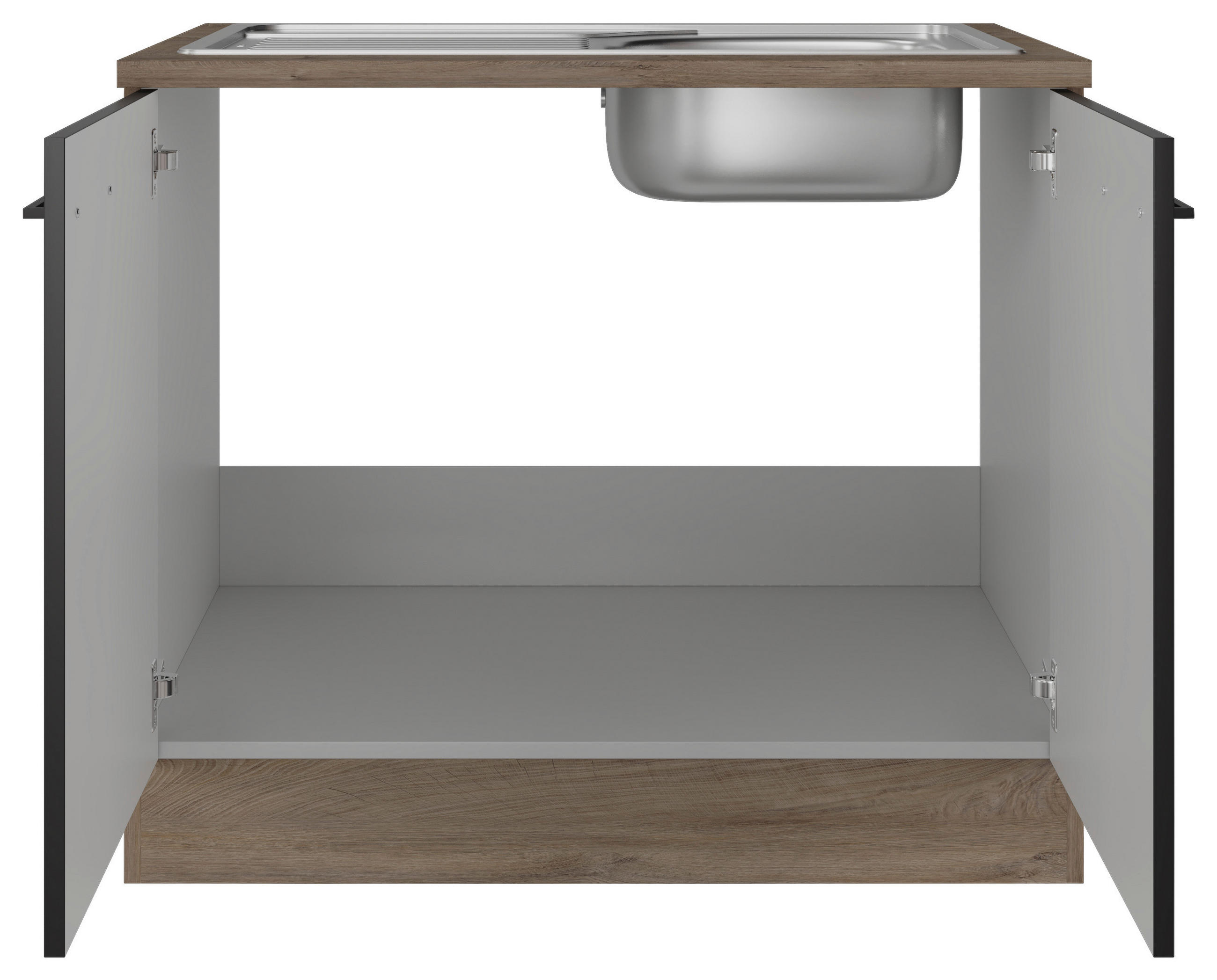 SPÜLENUNTERSCHRANK 100/85/57 cm  in Schwarz, Eichefarben  - Eichefarben/Schwarz, KONVENTIONELL, Holzwerkstoff/Metall (100/85/57cm) - FlexWell