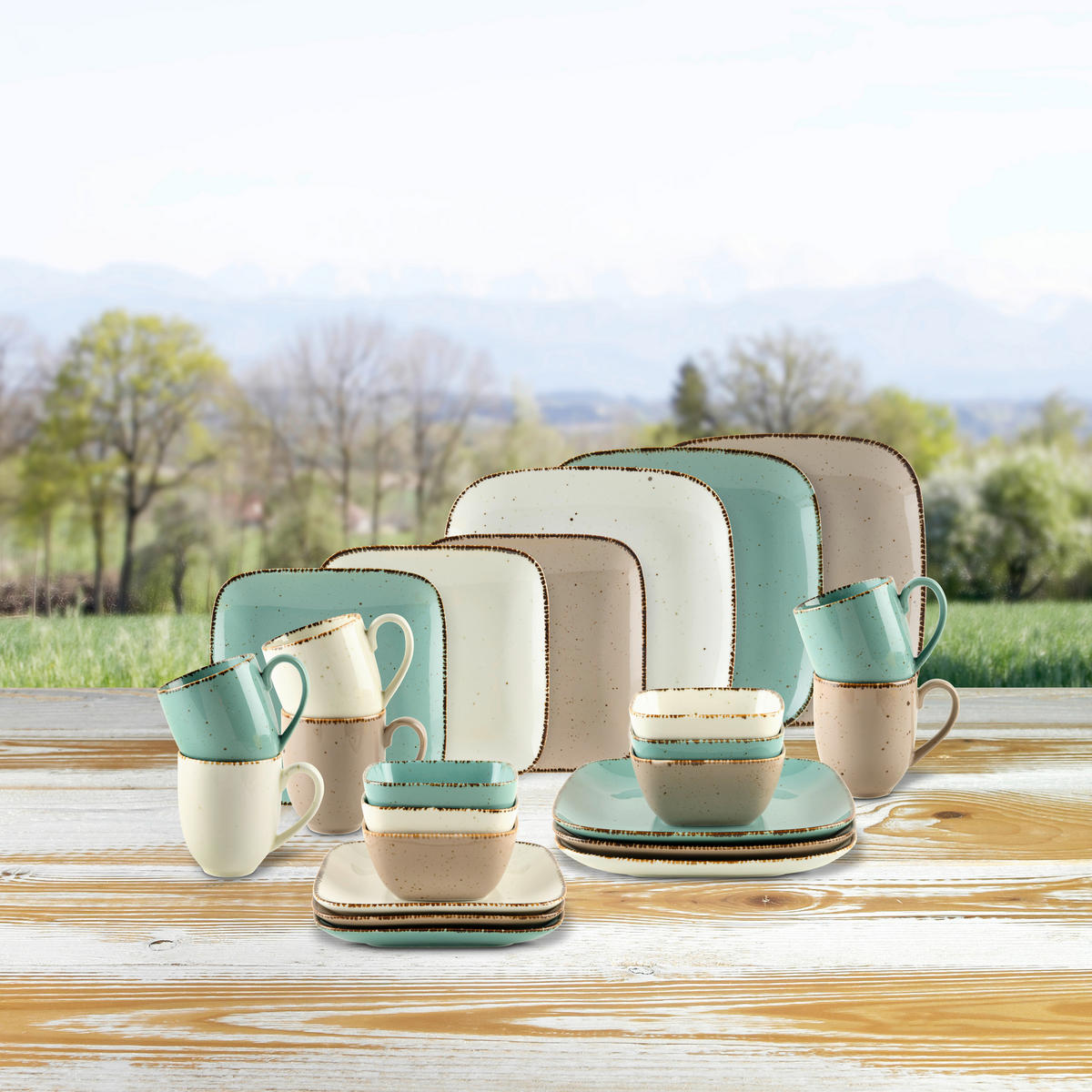 KOMBINOVANÝ SERVIS 24-dielne, porcelán keramika  - biela/taupe, Lifestyle, keramika - Landscape