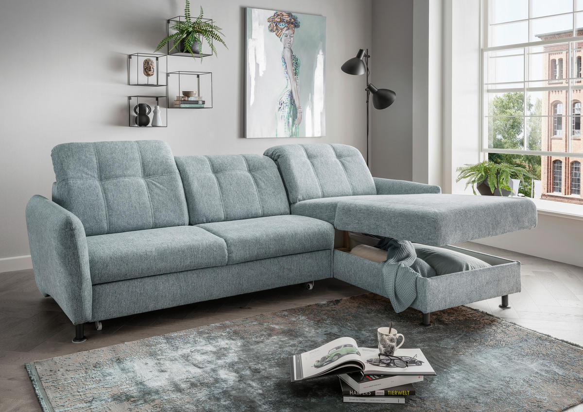 ECKSOFA in Chenille Mintgrün  - Schwarz/Mintgrün, Modern, Textil/Metall (267/184cm) - Livetastic