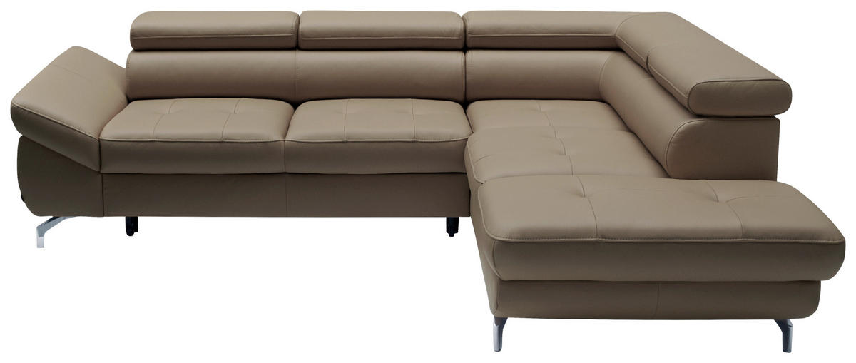 ECKSOFA in Echtleder Haselnussfarben  - Chromfarben/Haselnussfarben, Design, Leder/Metall (270/220cm) - Novel