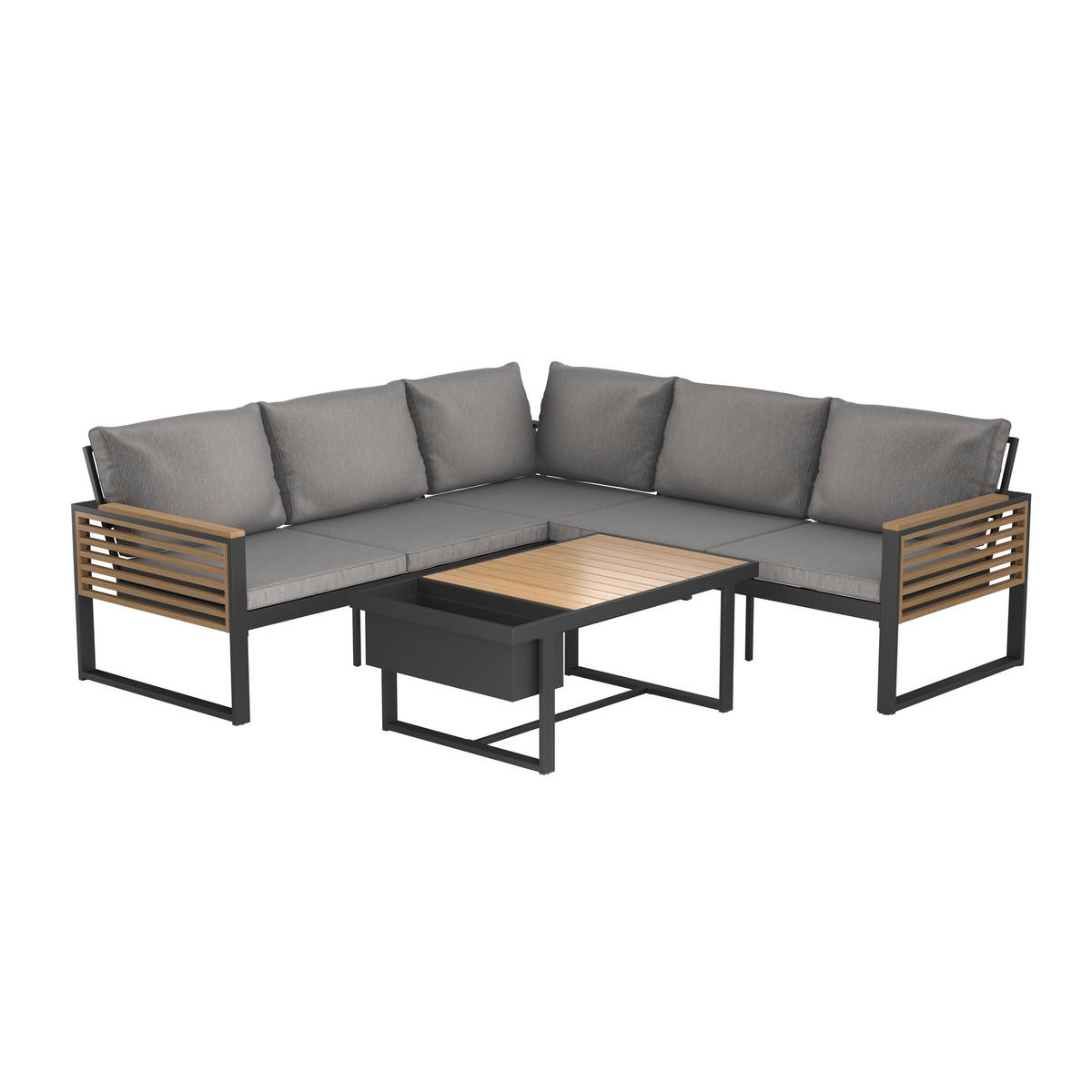 LOUNGE GARNITÚRA  235/235 cm   - natúr/fekete, Modern, textil/fa (235/235cm) - Ambia Garden