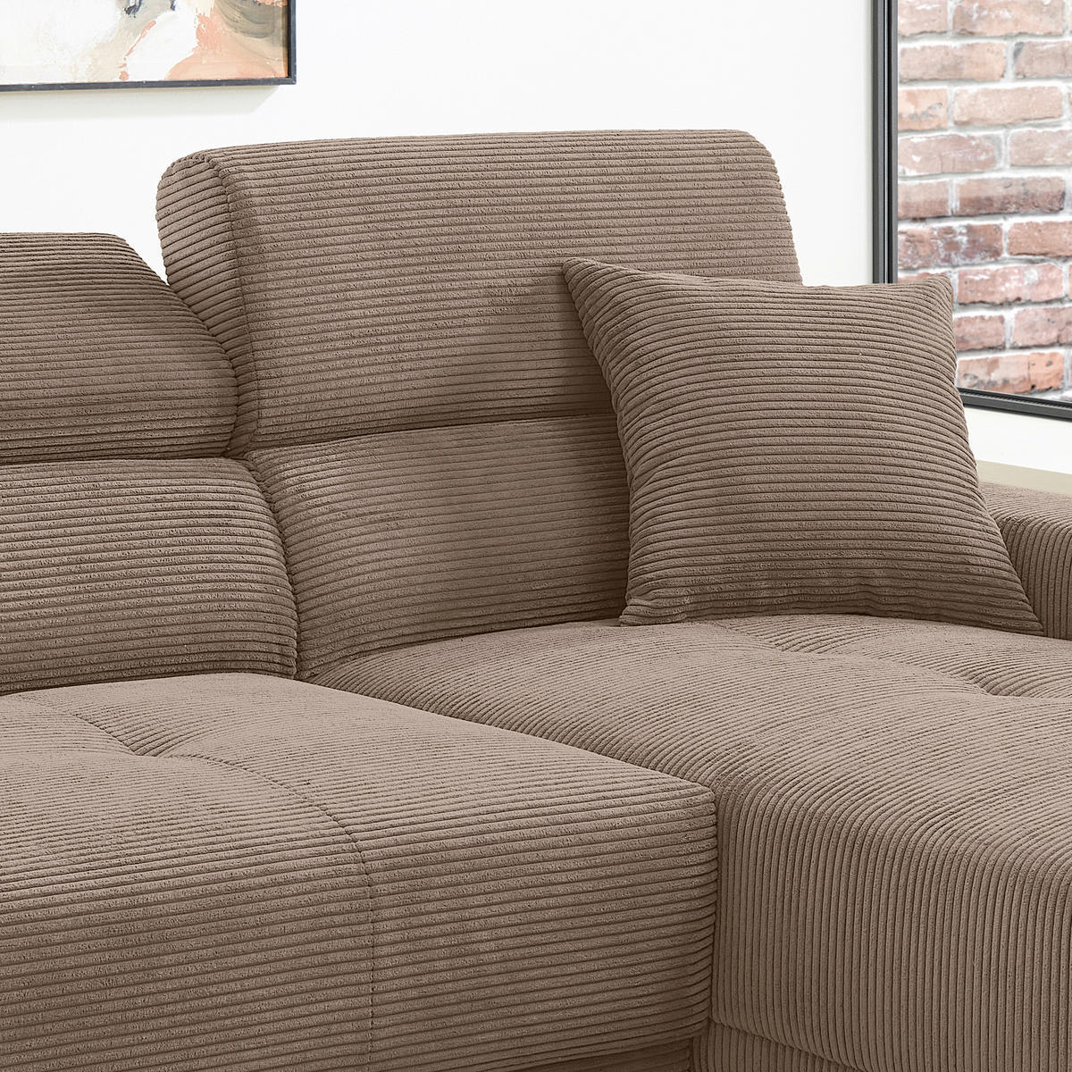 ECKSOFA Cord Graubraun  - Graubraun/Schwarz, Basics, Textil/Metall (250/183cm) - Livetastic