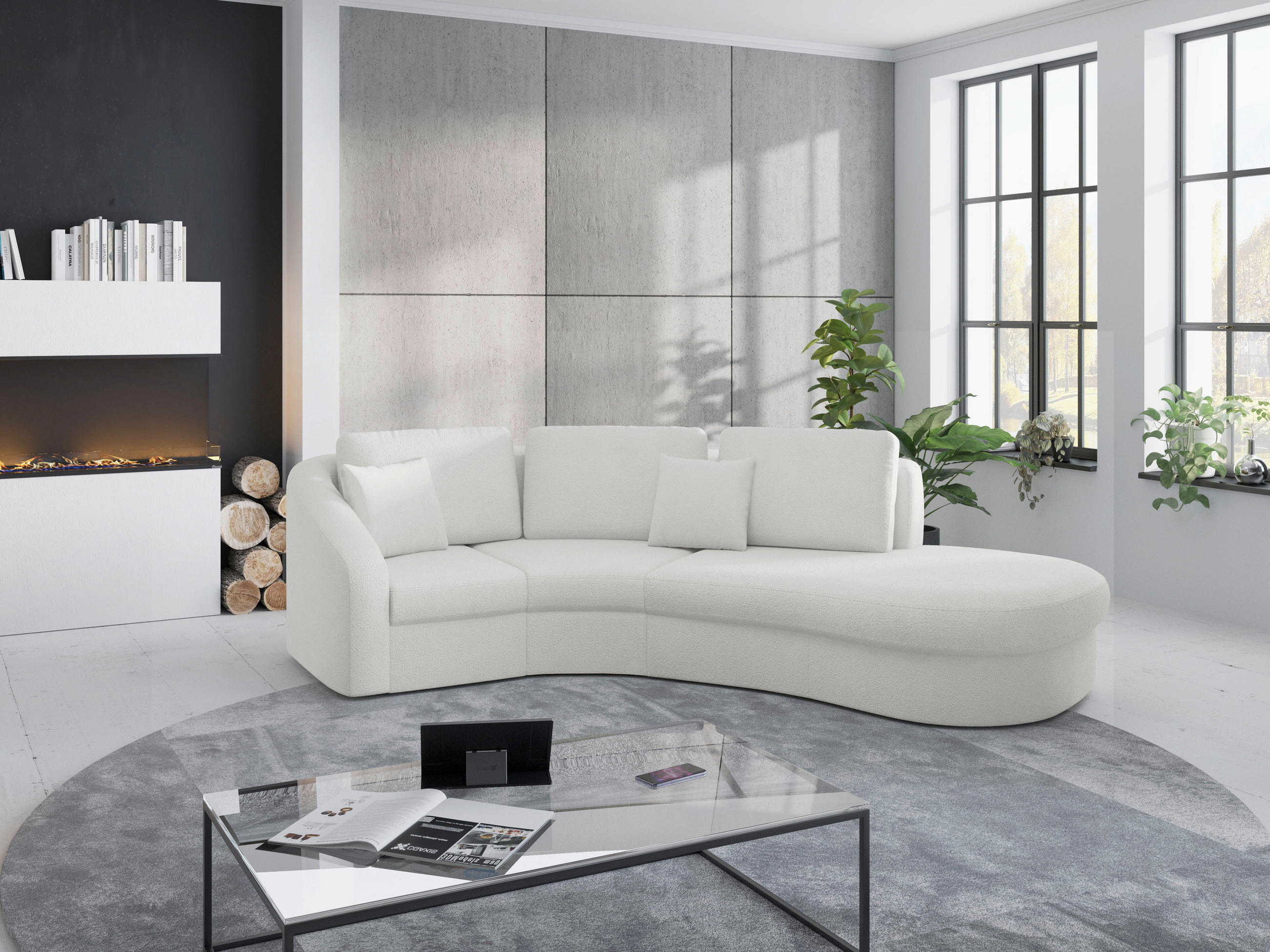 ECKSOFA in Flachgewebe Weiss  - Weiss/Schwarz, Modern, Kunststoff/Textil (266/230cm) - Sit & More