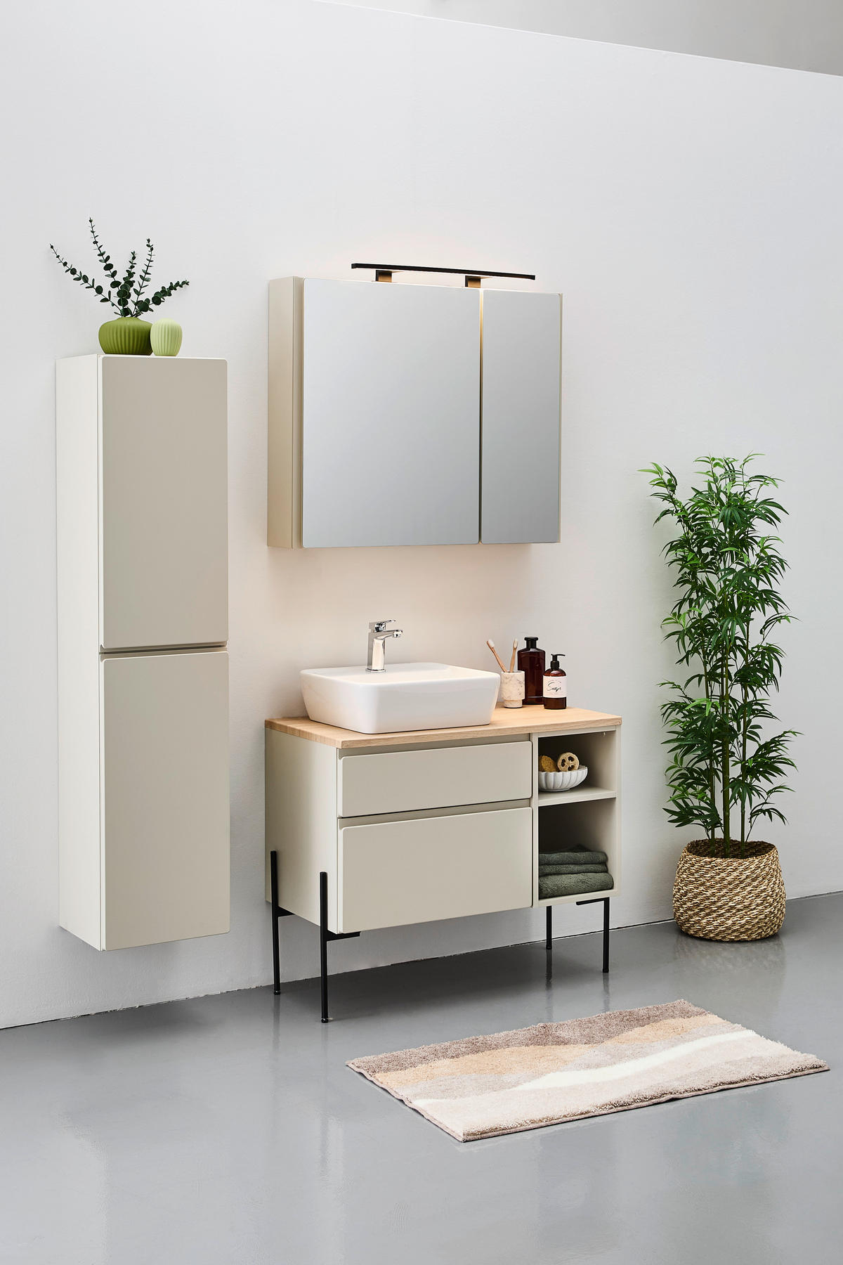 WASCHBECKENUNTERSCHRANK 90/51/47 cm  - Greige/Eichefarben, MODERN, Holzwerkstoff (90/51/47cm) - Welnova