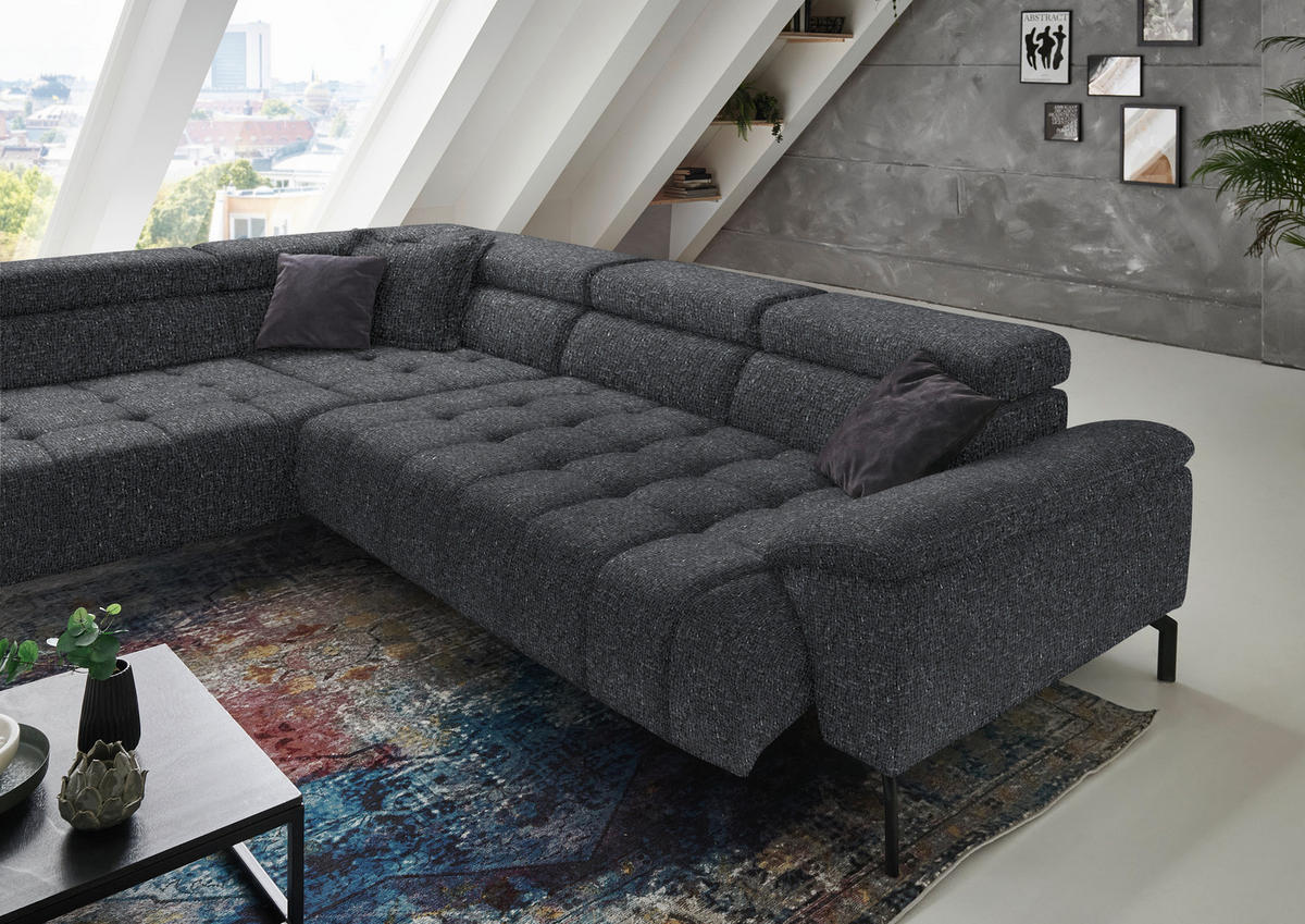 ECKSOFA in Chenille Anthrazit  - Anthrazit/Schwarz, Design, Textil/Metall (222/323cm) - Beldomo Style