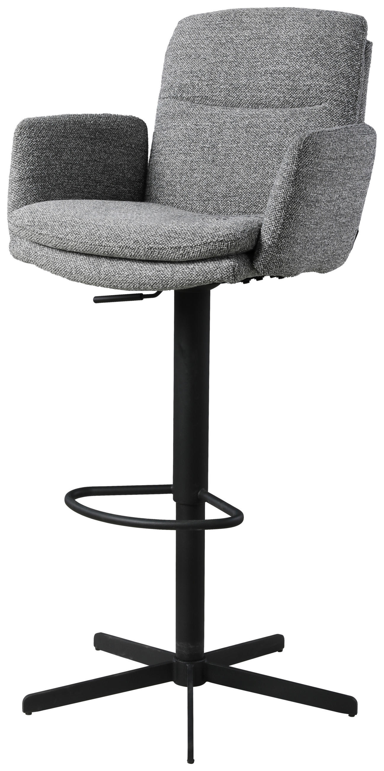 BARHOCKER Webstoff Grau Eisen Sitzfläche 360° drehbar  - Schwarz/Grau, Design, Textil/Metall (55/92-117/54cm) - Novel