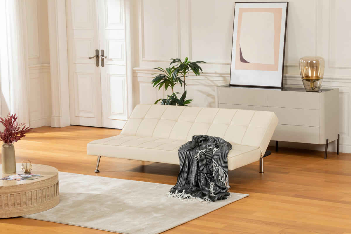 SCHLAFSOFA Lederlook Creme  - Silberfarben/Creme, Basics, Textil/Metall (179/74/91cm) - P & B