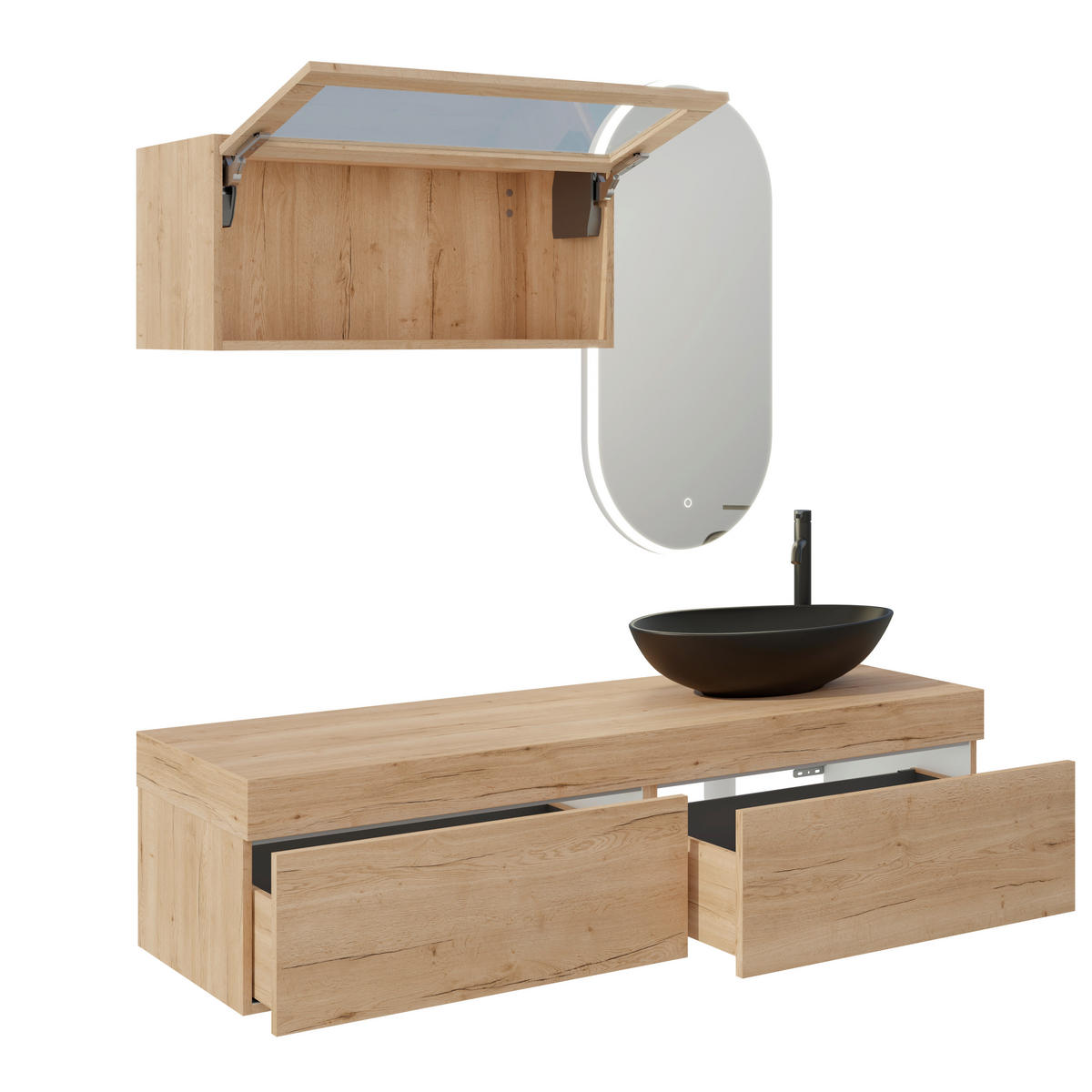 BADEZIMMER 6-teilig  in 160 cm  - Eichefarben/Schwarz, MODERN, Glas/Keramik (160cm) - Celina Home