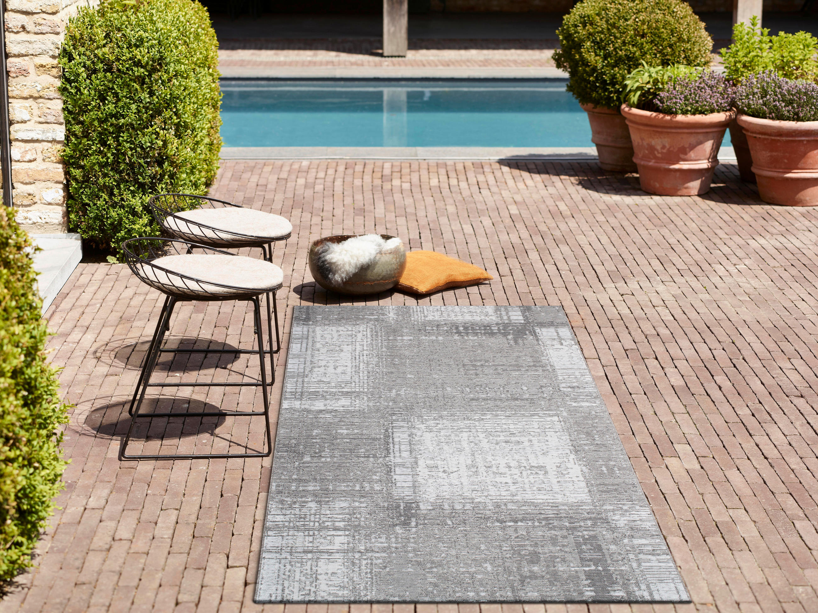 Thumbnail - Novel Outdoorteppich Amalfi, Grau, Hellgrau, Dunkelgrau, Textil, Abstraktes, rechteckig, 60x110 cm, Oeko-Tex® Standard 1...