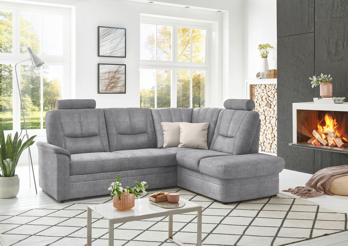 ECKSOFA Chenille Hellgrau  - Hellgrau/Schwarz, Konventionell, Kunststoff/Textil (235/185cm) - Beldomo Comfort