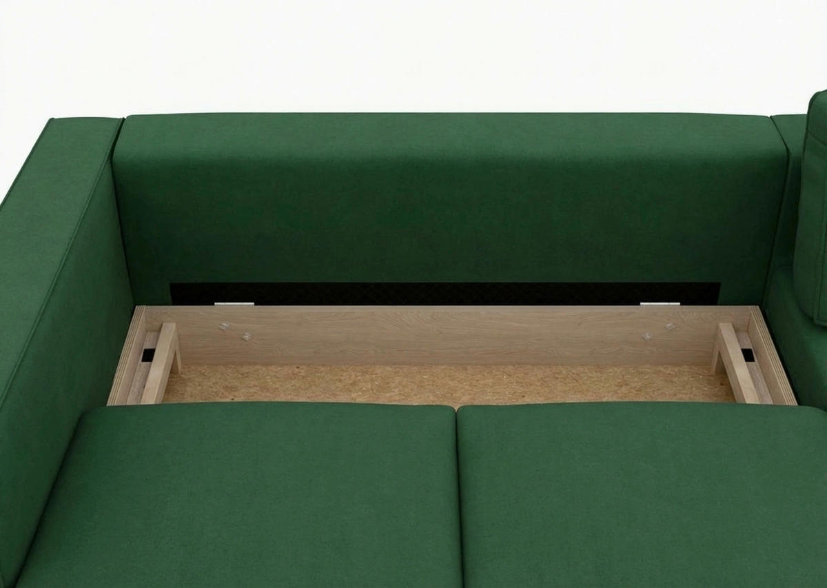 ECKSCHLAFSOFA WATKINS  mit Schlafen auf Sitzhöhe, Rücken echt, Armteil links, Armteil rechts Struktur Dunkelgrün  - Dunkelgrün/Schwarz, MODERN, Textil/Metall (232/161cm) - Trendmanufaktur