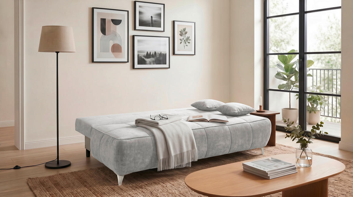 SCHLAFSOFA ELISA Webstoff Silberfarben  inkl. Bettkasten  - Kaschmir/Silberfarben, MODERN, Kunststoff/Textil (215/96/106cm) - MID.YOU