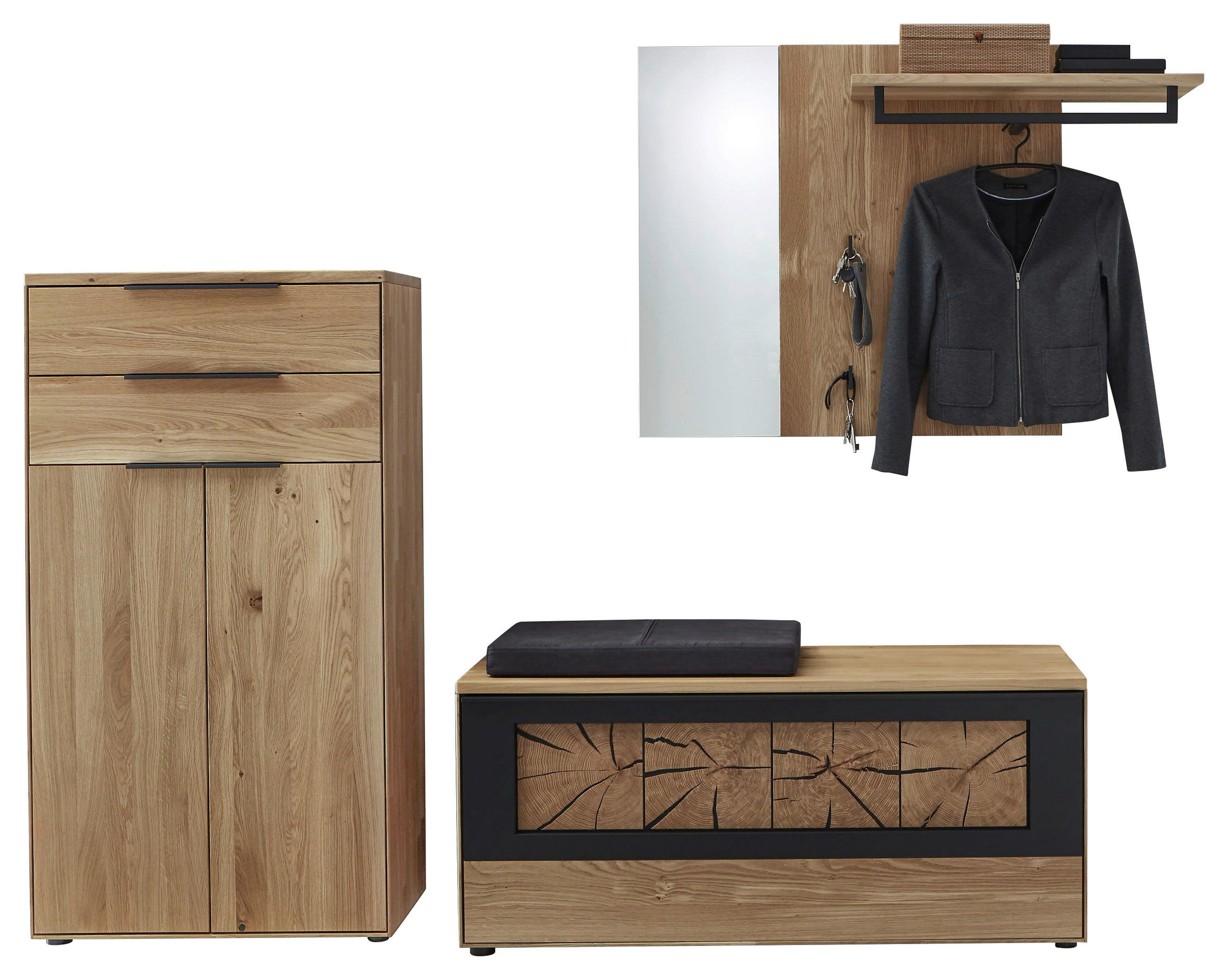 GARDEROBE  in 233,8/182/45,2 cm  - Wildeiche, Design, Glas/Holz (233,8/182/45,2cm) - Valdera