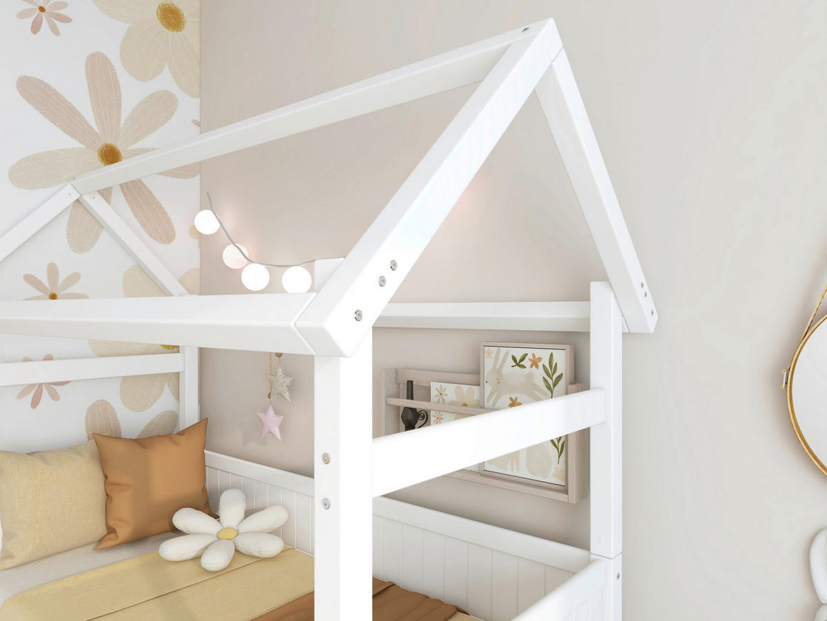 HAUSBETT 90/200 cm,  in Weiß, Rollrost  - Weiß, MODERN, Holz (90/200cm) - Chameo