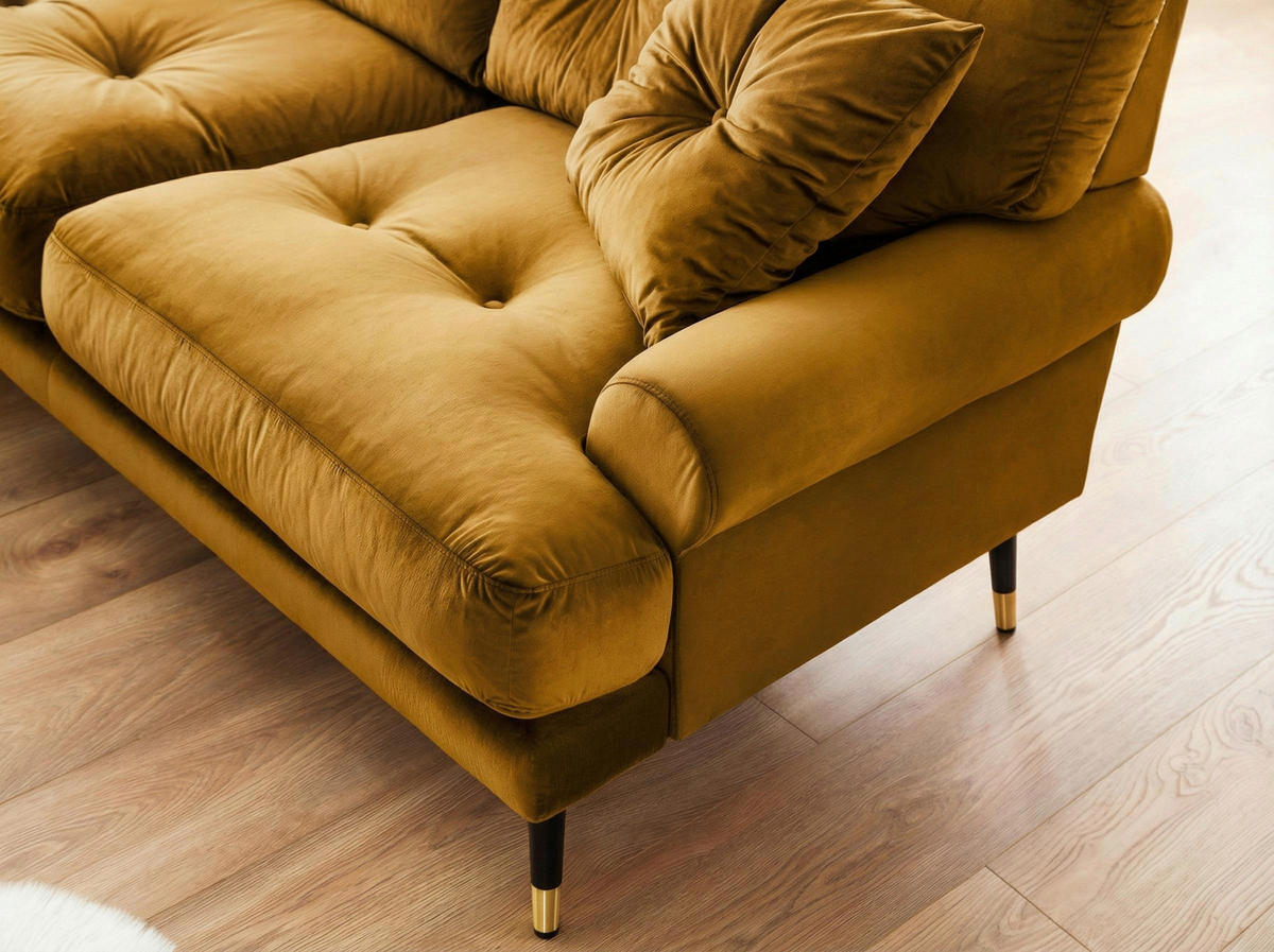 ECKSOFA Eckteil  TOKIO-REC.2S Senfgelb Samt  - Senfgelb, MODERN, Holz/Textil (275/157cm) - MID.YOU