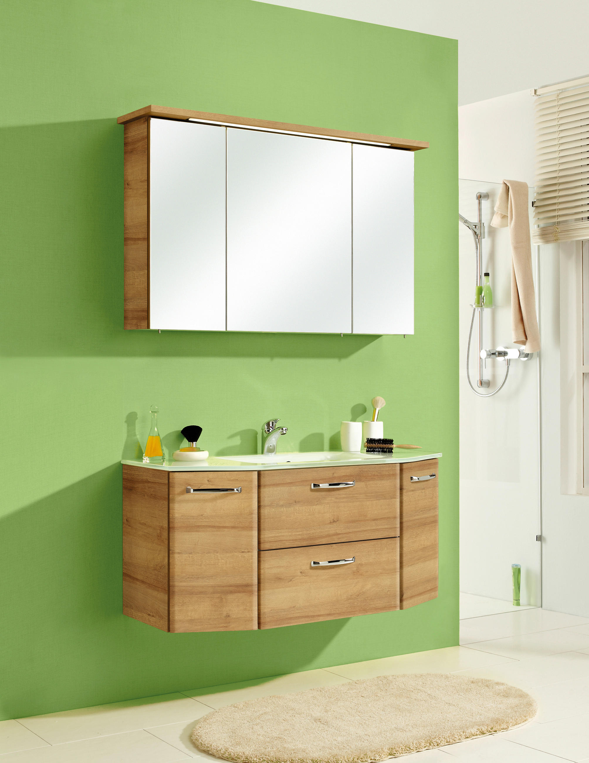 BADEZIMMER 3-teilig  in 115 cm  - Chromfarben/Eichefarben, KONVENTIONELL, Glas/Holzwerkstoff (115cm) - Pelipal
