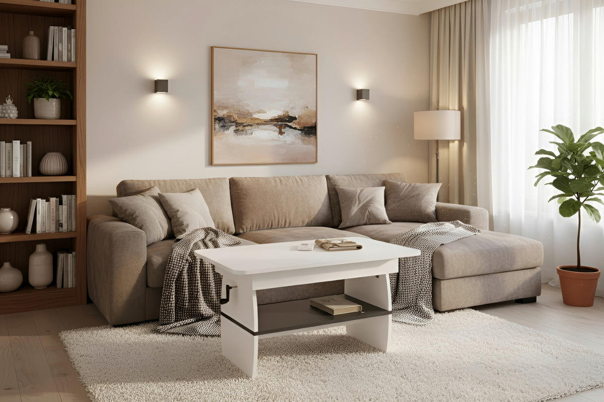 COUCHTISCH 95-125/60/51,5-61,5 cm Weiß  - Weiß, KONVENTIONELL, Holzwerkstoff (95-125/60/51,5-61,5cm) - Xora