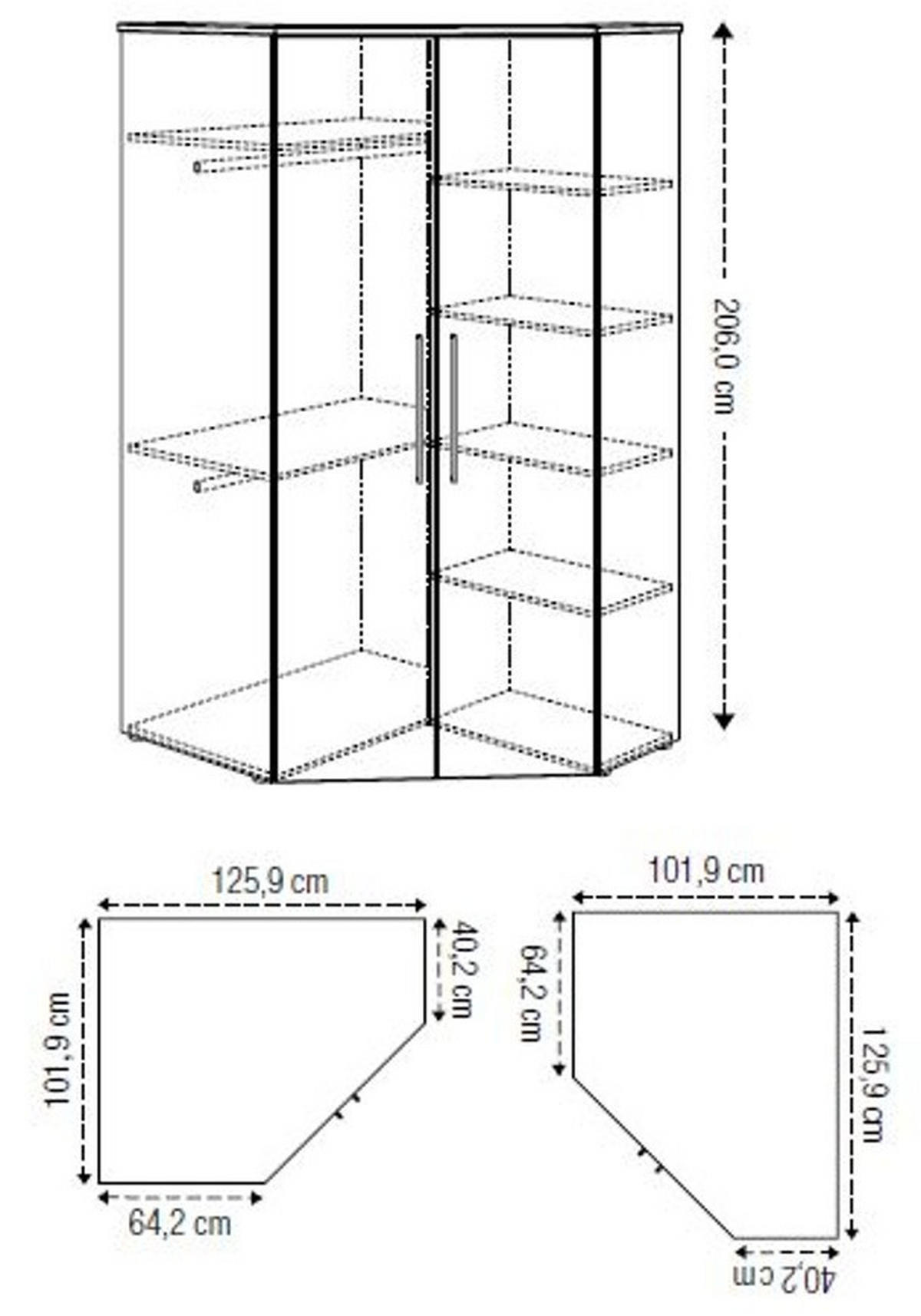 ECKKLEIDERSCHRANK 101,9/206/125,9 cm  - Eichefarben/Weiß, KONVENTIONELL, Holz/Holzwerkstoff (101,9/206/125,9cm) - Paidi