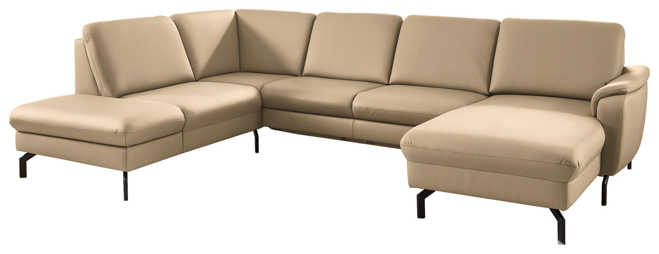 WOHNLANDSCHAFT Beldomo premium in Echtleder Beige  - Beige/Schwarz, KONVENTIONELL, Leder/Metall (224/306/168cm) - Beldomo Premium