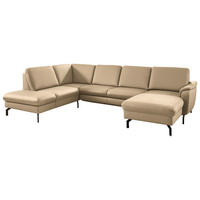 WOHNLANDSCHAFT Beldomo premium in Echtleder Beige  - Beige/Schwarz, KONVENTIONELL, Leder/Metall (224/306/168cm) - Beldomo Premium