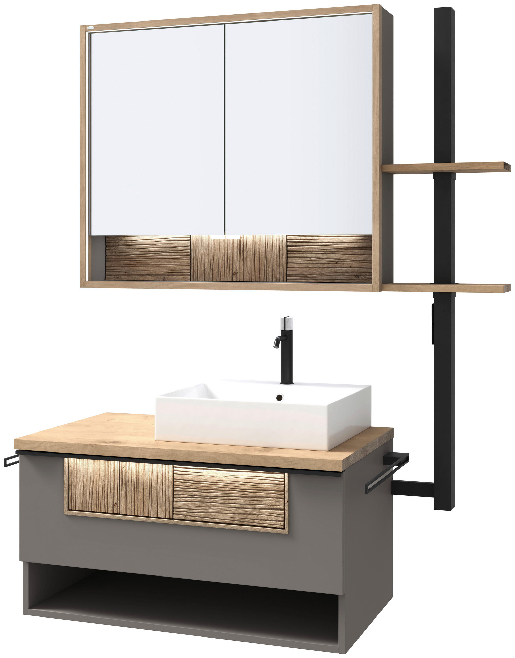 BADEZIMMER 3-teilig  in 128,5 cm  - Wildeiche/Schwarz, LIFESTYLE, Glas/Holz (128,5cm) - Voglauer