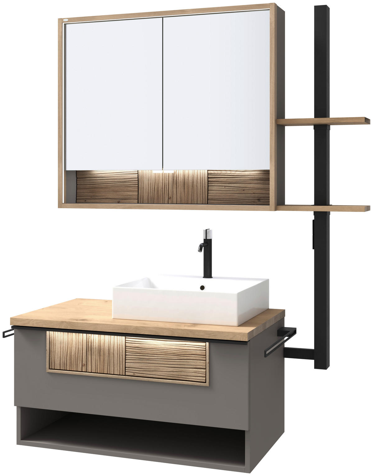 BADEZIMMER 3-teilig  in 128,5 cm  - Wildeiche/Schwarz, LIFESTYLE, Glas/Holz (128,5cm) - Voglauer