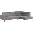 ECKSOFA Grau Feincord  - Schwarz/Grau, Design, Textil/Metall (280/205cm) - Xora