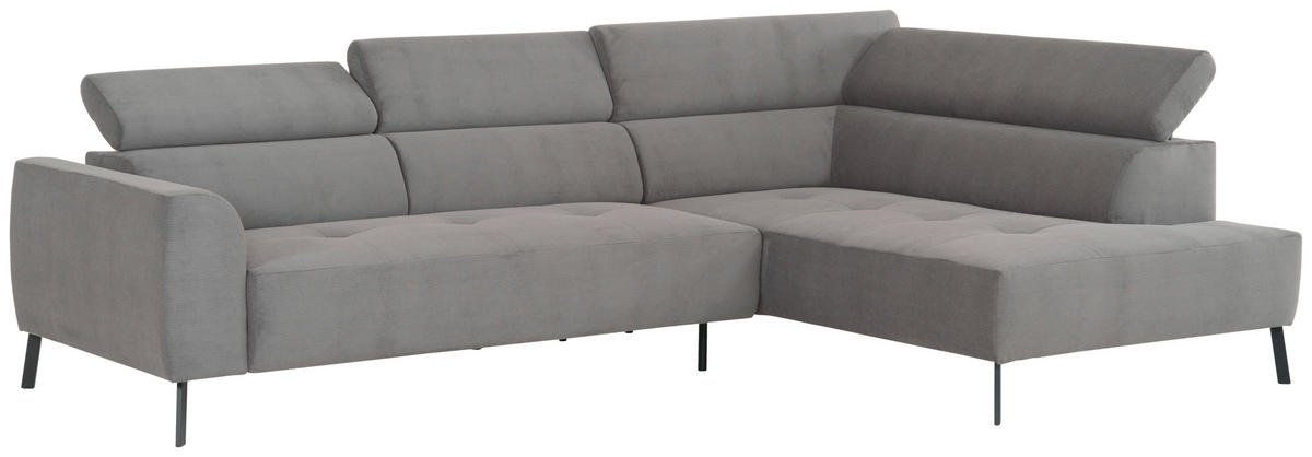 ECKSOFA Grau Feincord  - Schwarz/Grau, Design, Textil/Metall (280/205cm) - Xora