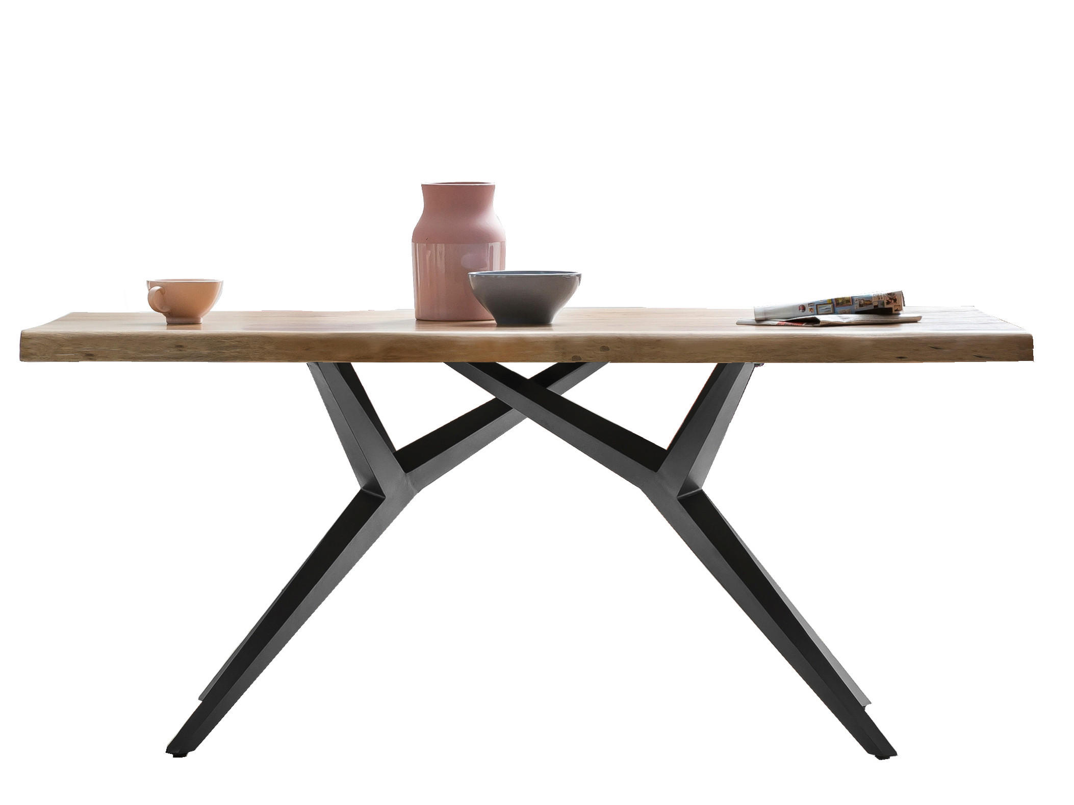 ESSTISCH 200/100/80,5 cm Echtholz  Holz, Metall rechteckig Naturfarben, Schwarz  - Schwarz/Naturfarben, MODERN, Holz/Metall (200/100/80,5cm) - MID.YOU