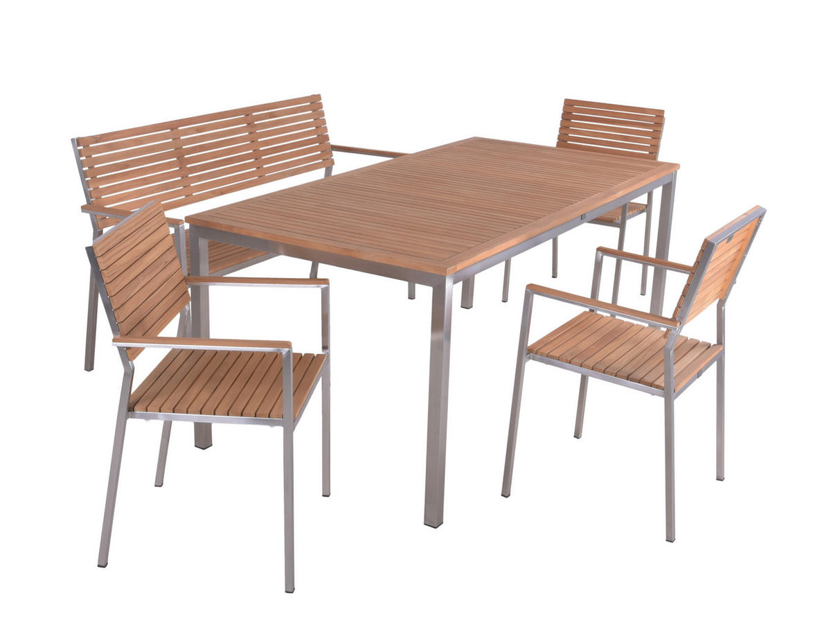 GARTENTISCHGRUPPE TeakholzHartholz Edelstahl  - Silberfarben/Braun, Basics, Holz/Kunststoff (190/75/280cm) - Gardenson
