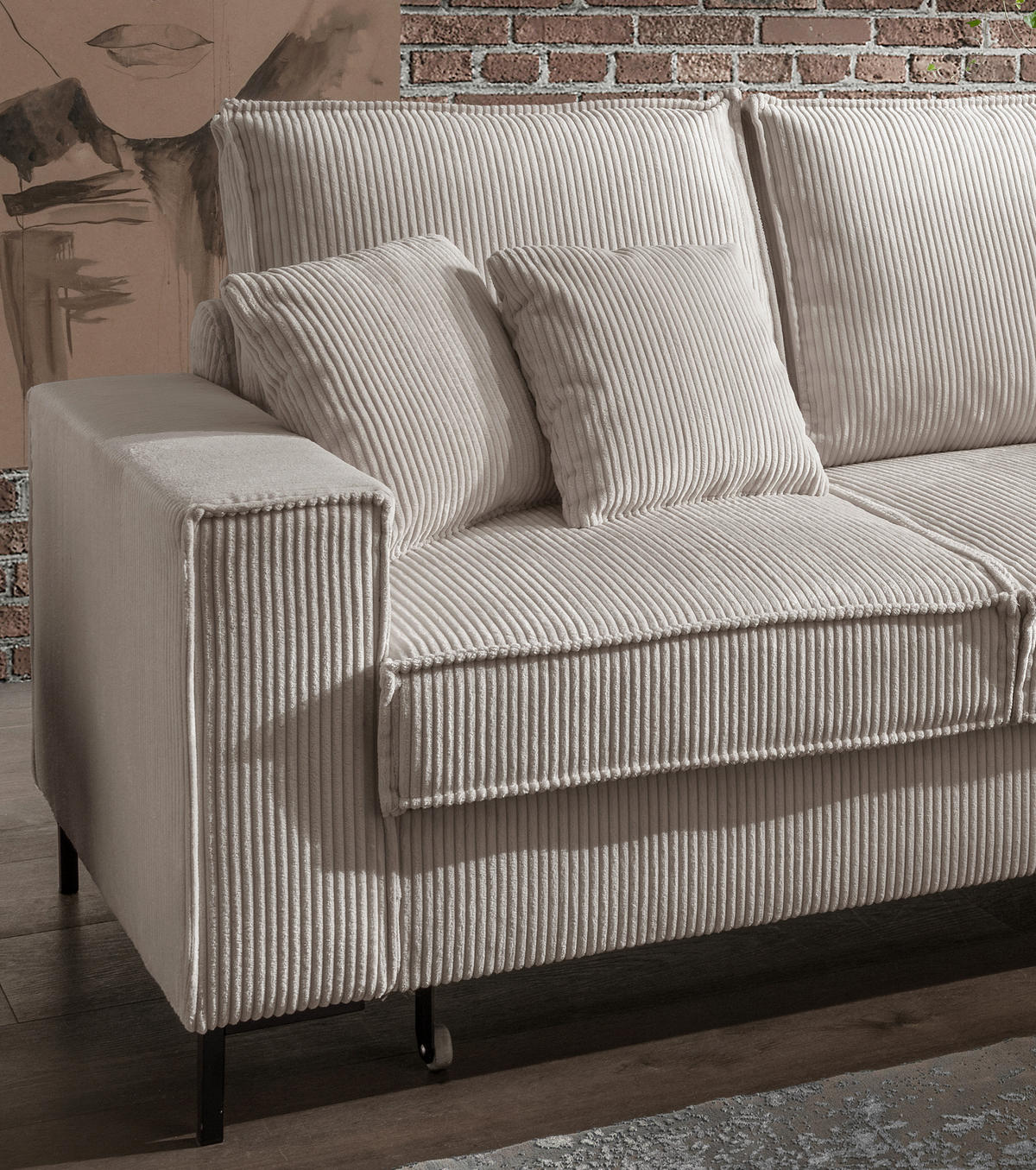 ECKSOFA Beige Cord  - Beige/Schwarz, MODERN, Textil/Metall (240/150cm) - Livetastic