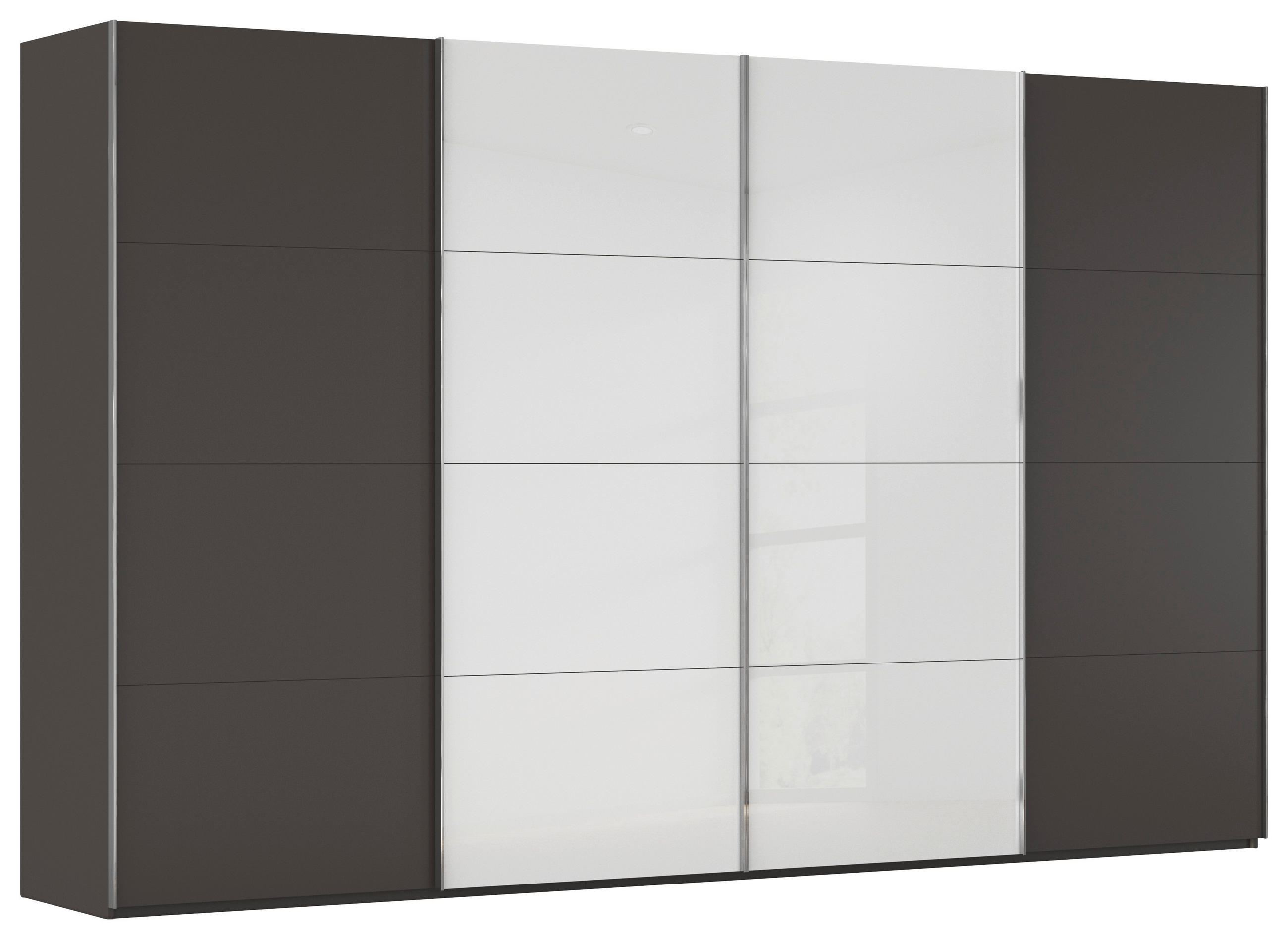 SCHWEBETÜRENSCHRANK 361/235/68 cm 4-türig Graphitfarben, Weiß  - Chromfarben/Graphitfarben, KONVENTIONELL, Glas/Holzwerkstoff (361/235/68cm) - Novel