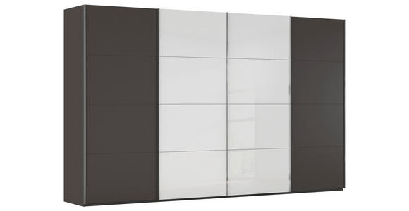 SCHWEBETÜRENSCHRANK 361/235/68 cm 4-türig Graphitfarben, Weiß  - Chromfarben/Graphitfarben, KONVENTIONELL, Glas/Holzwerkstoff (361/235/68cm) - Novel