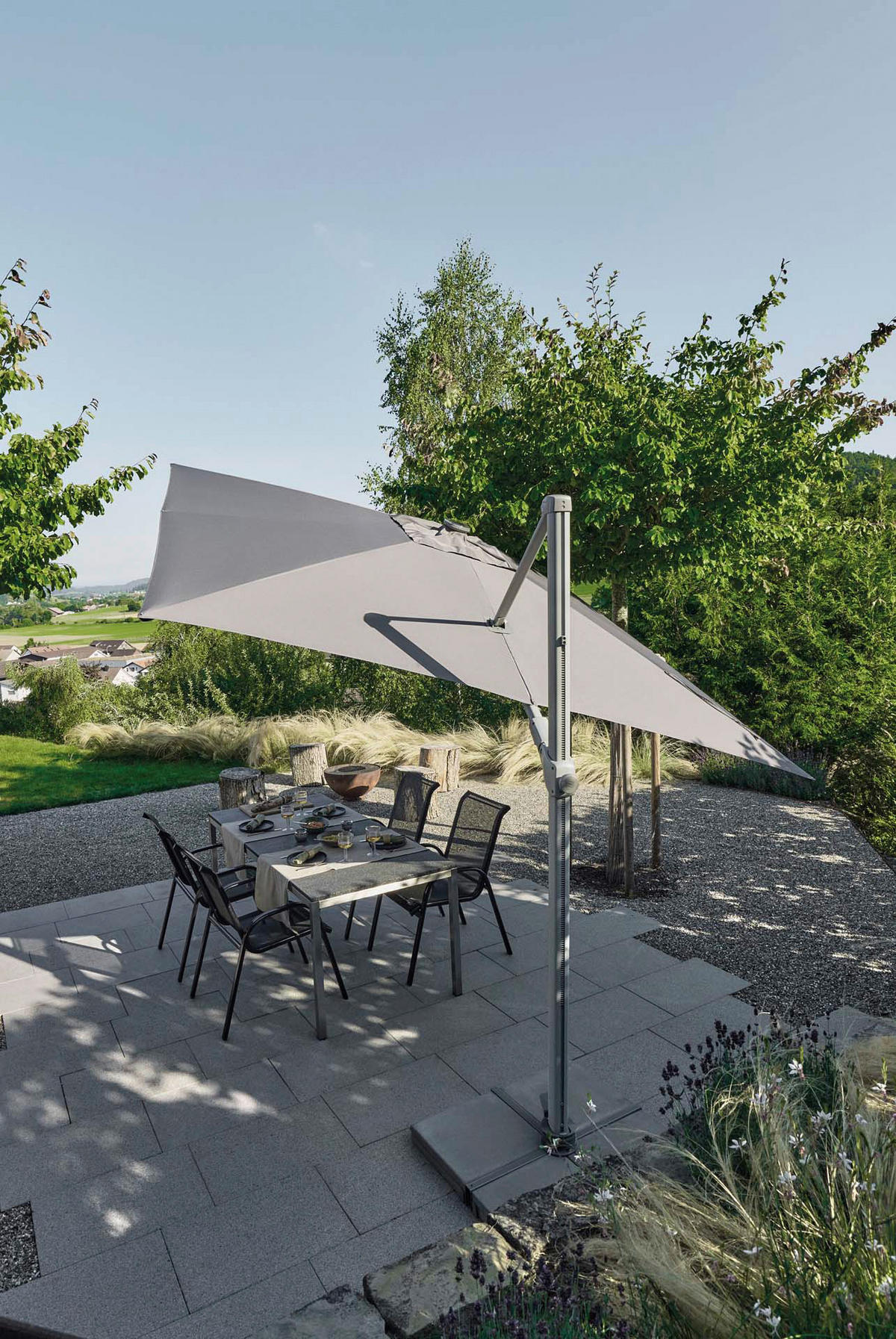 AMPELSCHIRM 300 cm  - Silberfarben/Alufarben, KONVENTIONELL, Textil/Metall (300/300cm) - Glatz