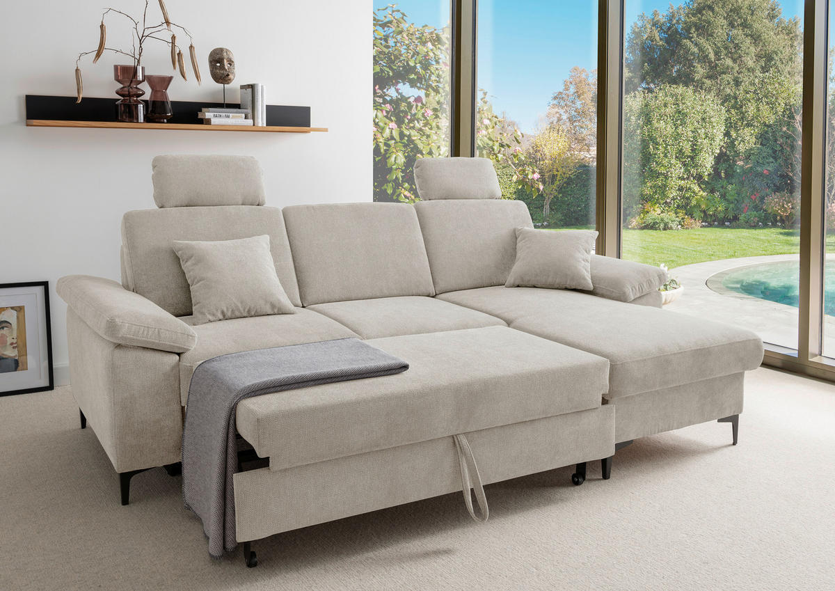 ECKSOFA Chenille Naturfarben  - Schwarz/Naturfarben, Konventionell, Textil/Metall (245/151cm) - Livetastic
