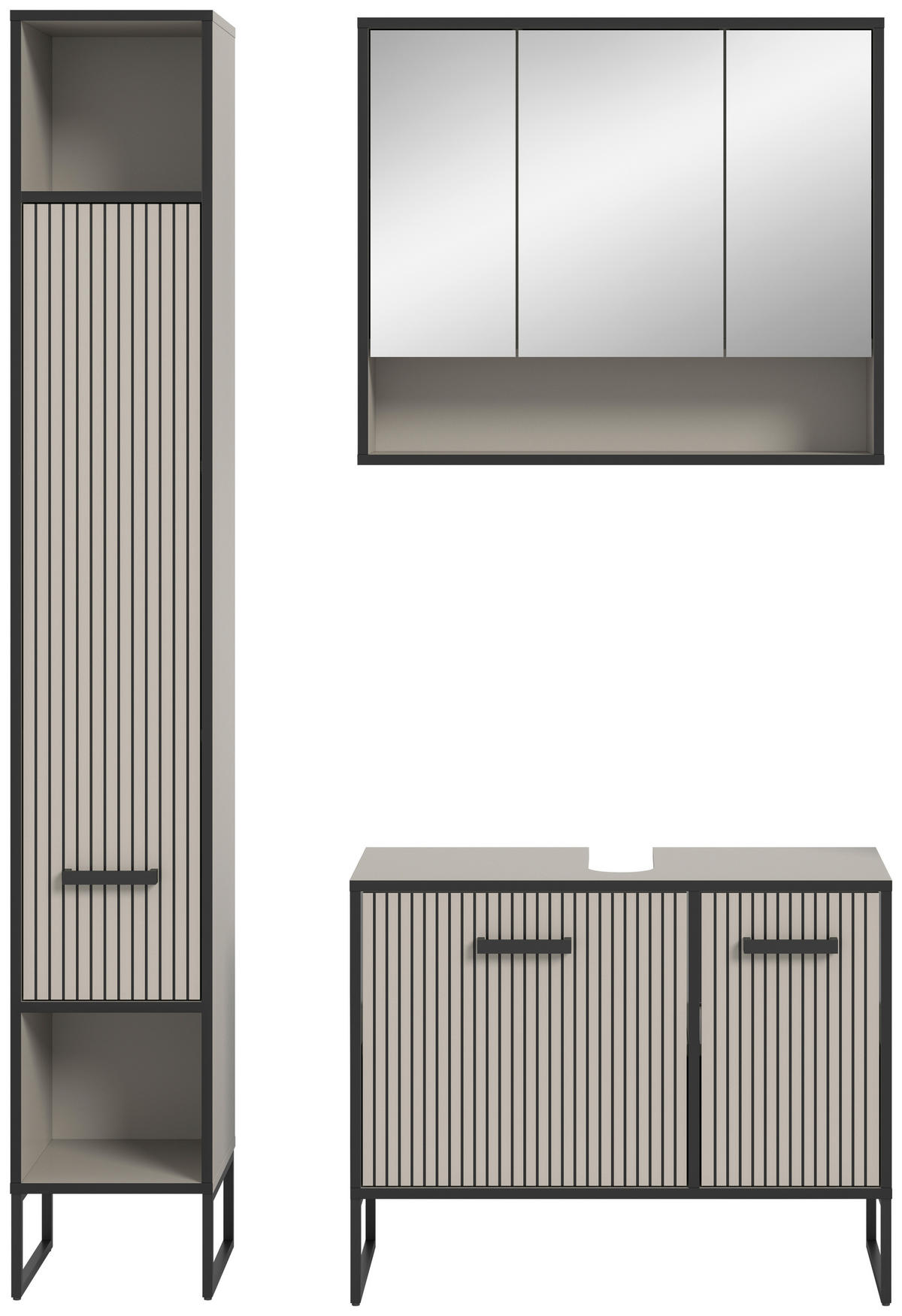 BADEZIMMER 3-teilig  in 110 cm  - Kaschmir/Schwarz, MODERN, Holzwerkstoff/Metall (110cm) - MID.YOU