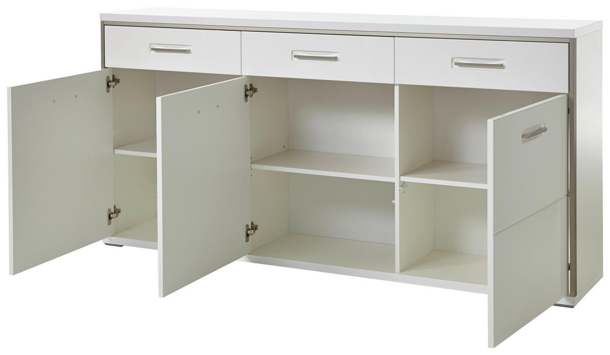 ŠIROKÁ KOMODA, barvy stříbra, vysoce lesklá bílá, 184/89/45 cm - bílá/šedá, Design, kov/kompozitní dřevo (184/89/45cm) - Livetastic