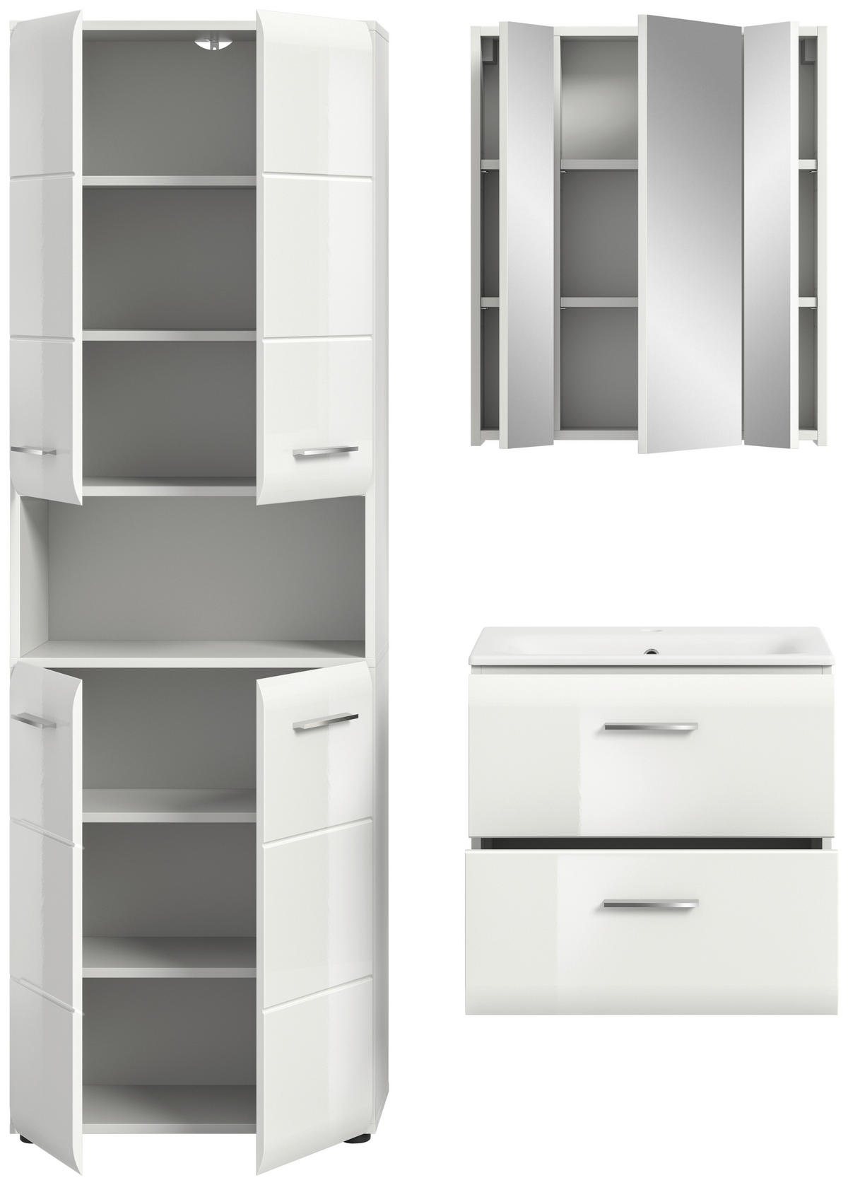 BADEZIMMER 4-teilig  in 120 cm  - Weiß Hochglanz/Silberfarben, MODERN, Keramik/Holzwerkstoff (120cm) - MID.YOU